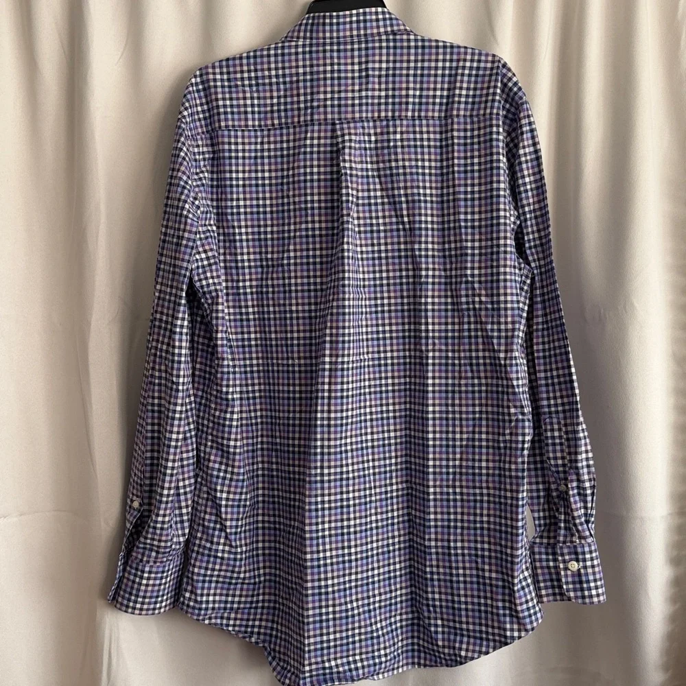 Peter Millar Men’s Purple Blue Gingham Print Long Sleeve Button Down Shirt Large
